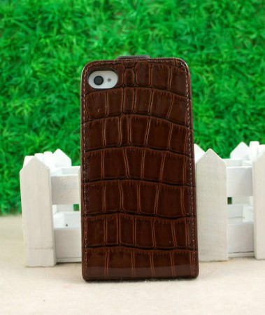 Brand New  Crocodile PU Leather Flip Flap Hard Cover Case For Apple iPhone 4 4G 4S Brown F75